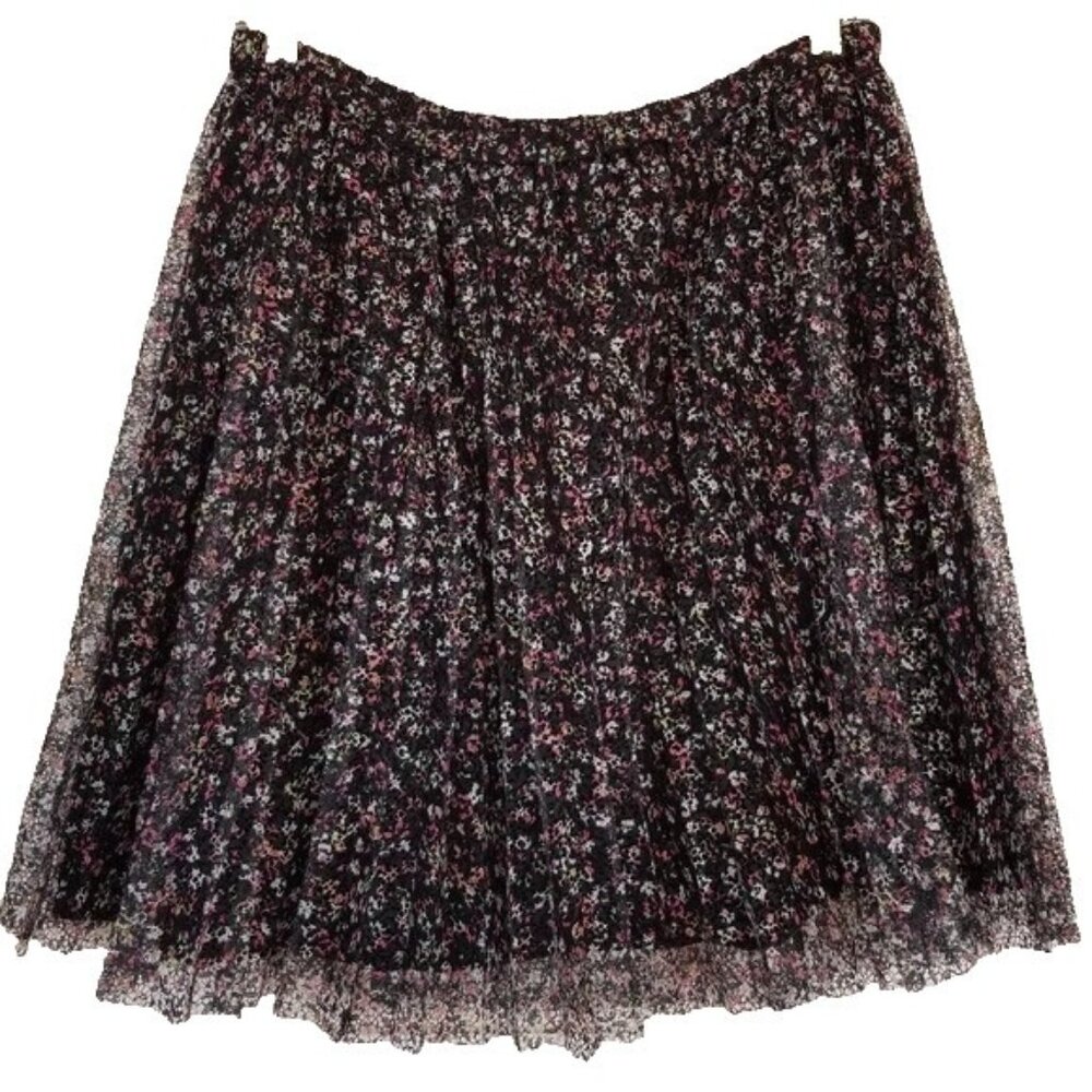Elle Womens Black Floral Tulle Mini Skirt‎ Medium Flare Dark Fairy Whimsygoth